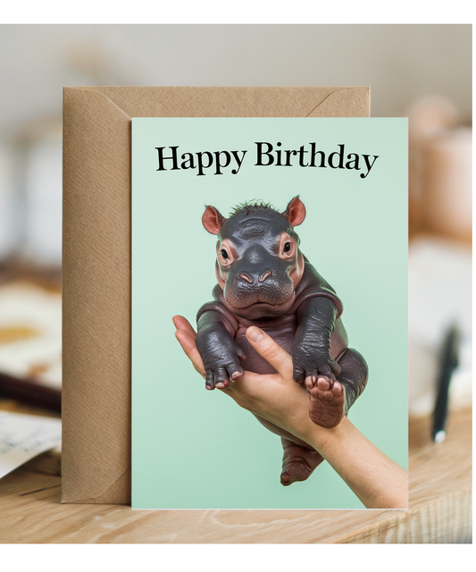 Birthday card Miniture Hippo cute funny