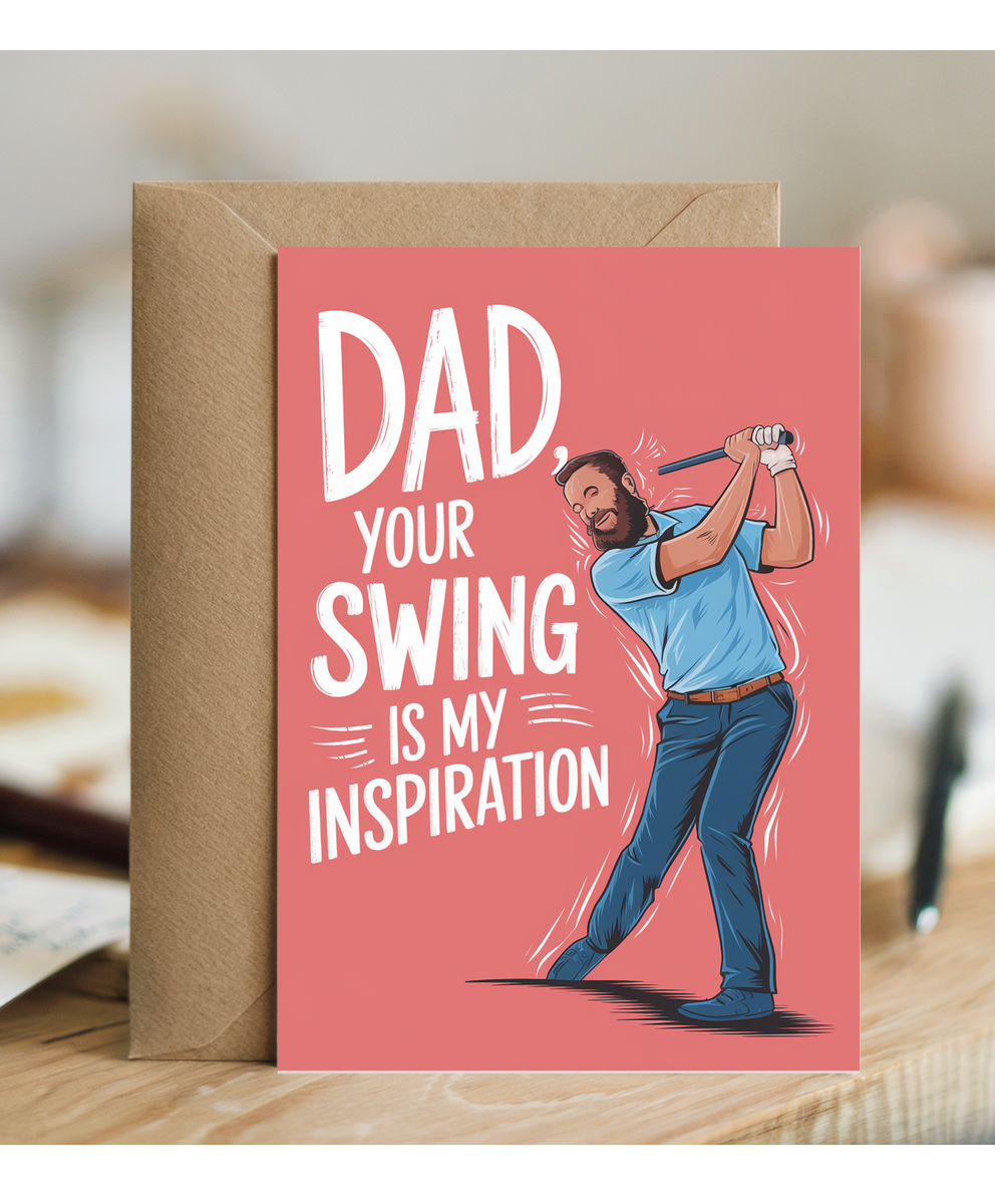 Funny joke card for dad bad swing Golf fathers day