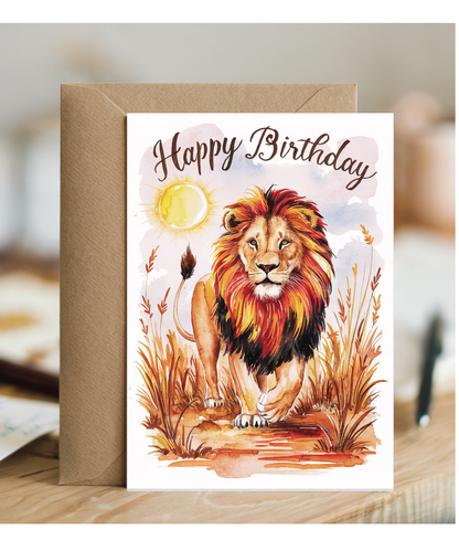 Happy Birthday cute Lion watercolour
