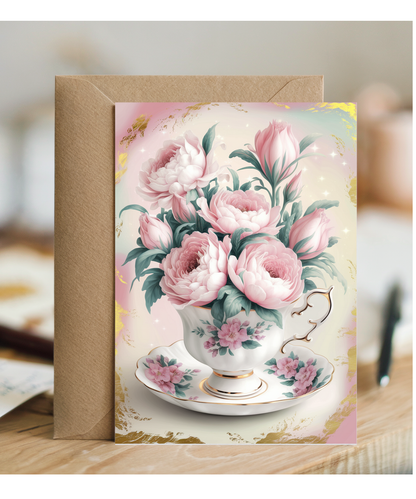 Teacup filled with blooming flowers Grandma