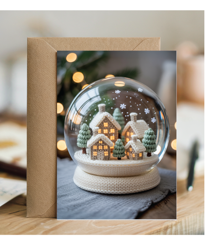 Knitted christmas town snow globe