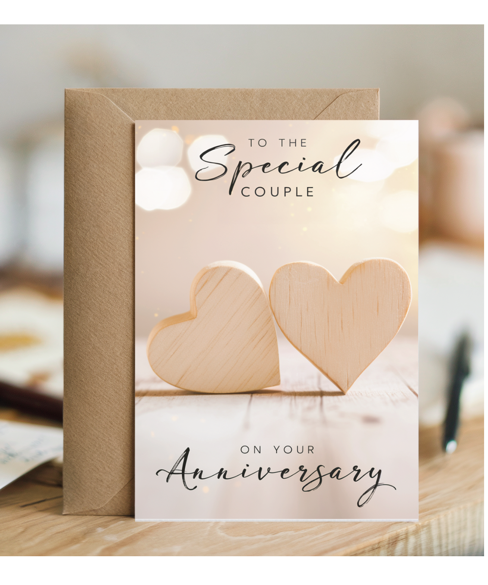 to the special couple on your anniversary wooden hearts