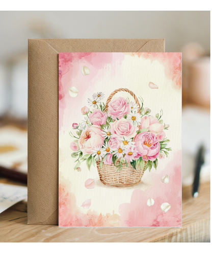 Watercolour flowers in a basket