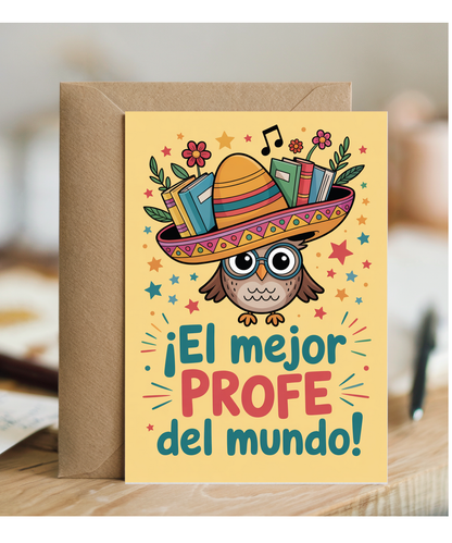 Thank You Card for Spanish Teacher El Mejor Profe del Mundo Owl Design