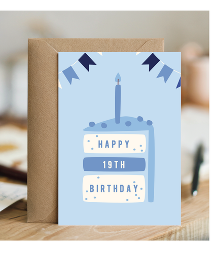 minimalistic male blue Happy 19th Birthday