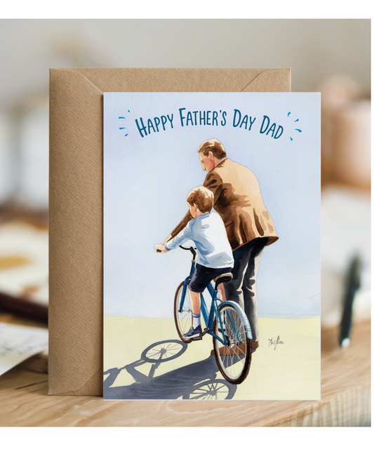 Happy Fathers Day Teaching Son to Cycle