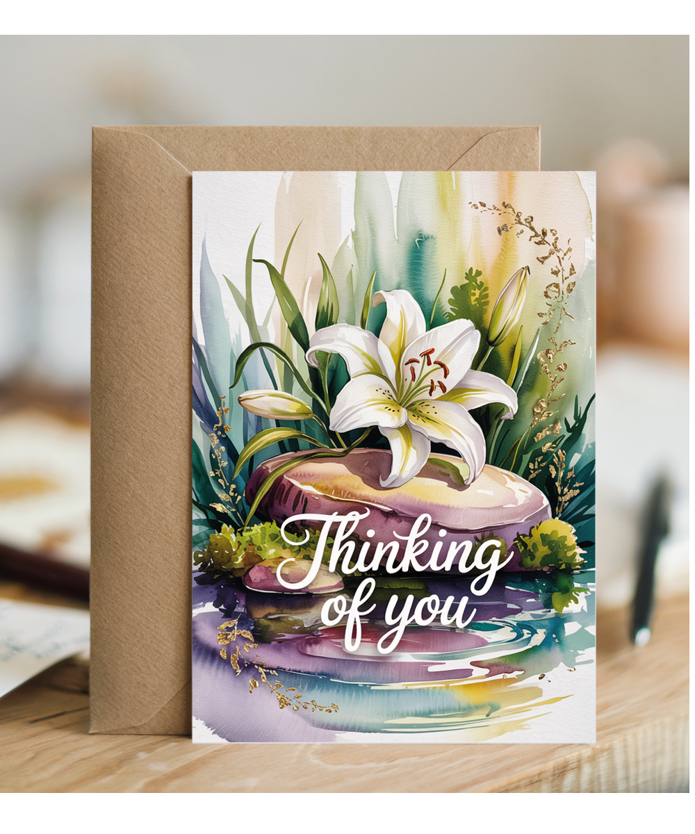 Thinking of You Card with Watercolour Lily for Loved Ones
