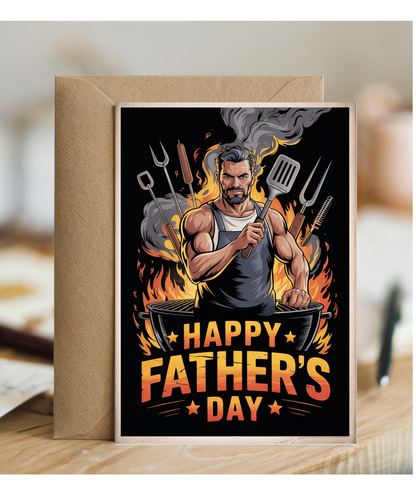 Funny Fathers Day Card Big Muscly Super Chad Dad at the BBQ