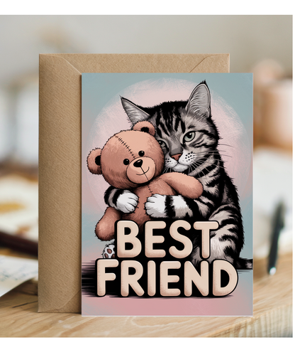 Best Friend - Cat Hugging a Teddy Bear