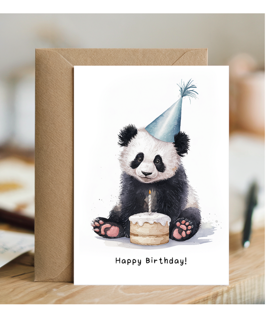 Baby Panda Bear Birthday Card Adorable Animal Watercolour Illustration