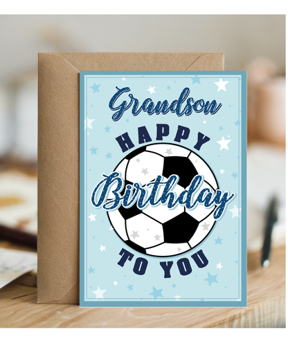 Happy Birthday Card for Grandson with Big Football and Stars