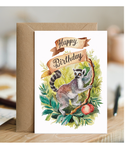 Happy Birthday cute lemur watercolour
