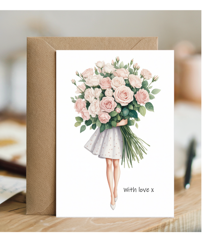 Thinking of You Card Beautiful Rose Bouquet with Love for Birthday Girl Bride to be