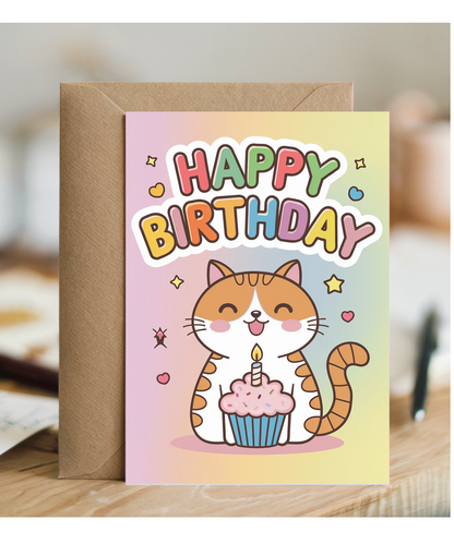 Happy Birthday - Cat with a Cupcake