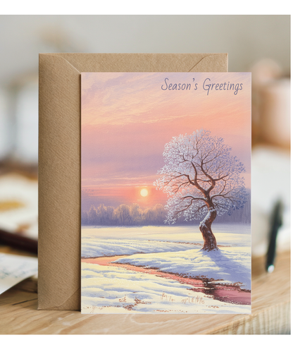 Christmas Card Seasons Greetings Winter Wonderland Watercolour Landscape