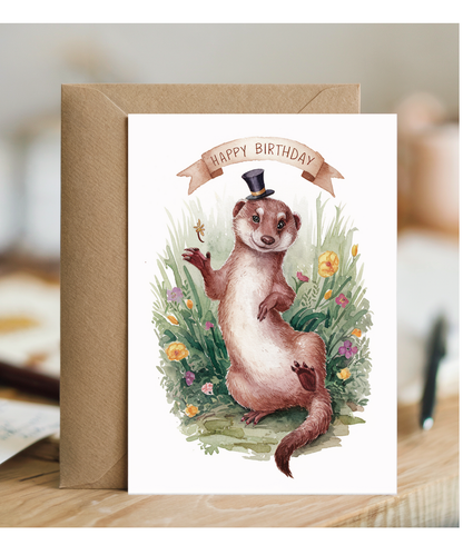 Happy Birthday cute mongoose watercolour