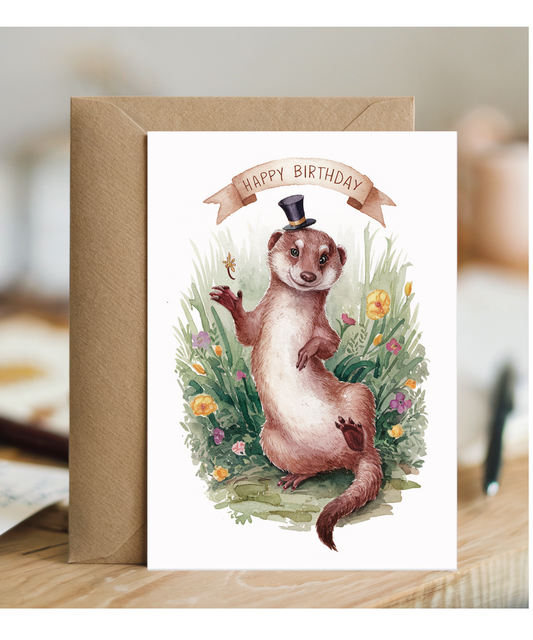 Happy Birthday cute mongoose watercolour