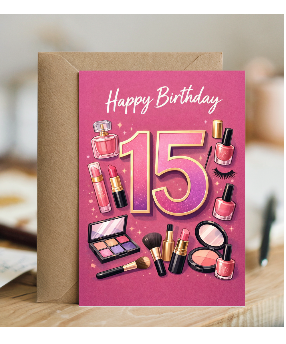 Glam Girl 15th Birthday Card for Makeup Lover Daughter or Niece