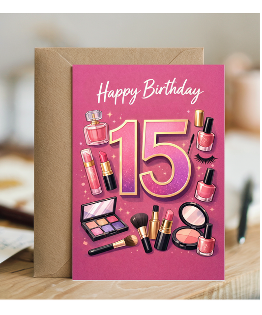 Glam Girl 15th Birthday Card for Makeup Lover Daughter or Niece