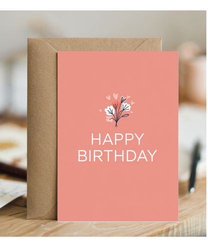 Happy Birthday Card minimalist flower bouquet