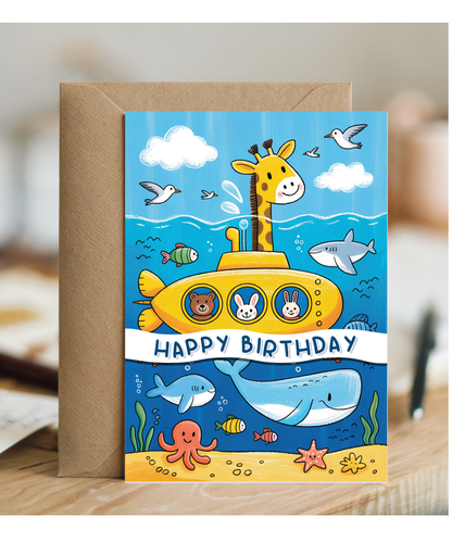 Kids happy birthday submarine sealife