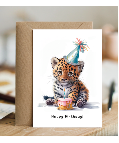 Baby Wild Cat Birthday Card Adorable Animal Watercolour Illustration