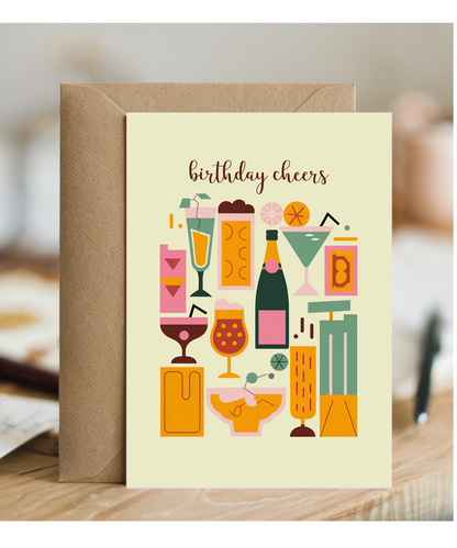 Birthday Cheers Card Gin tonic champagne drinks