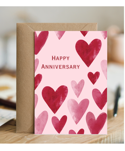 Happy Anniversary Watercolour hearts