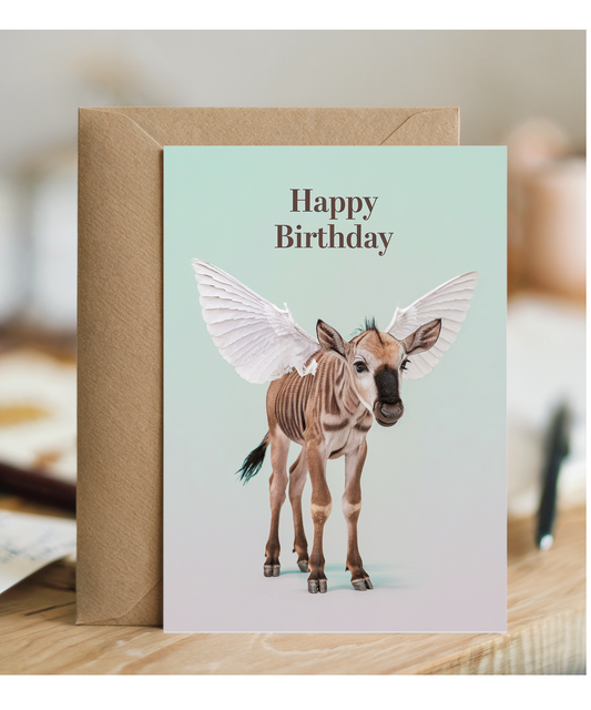 Birthday Card Wildebeest with wings