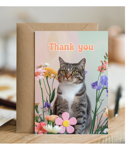 Thank You with Cat with Flowers