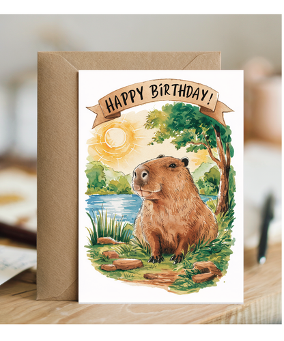 Happy Birthday cute capybara watercolour