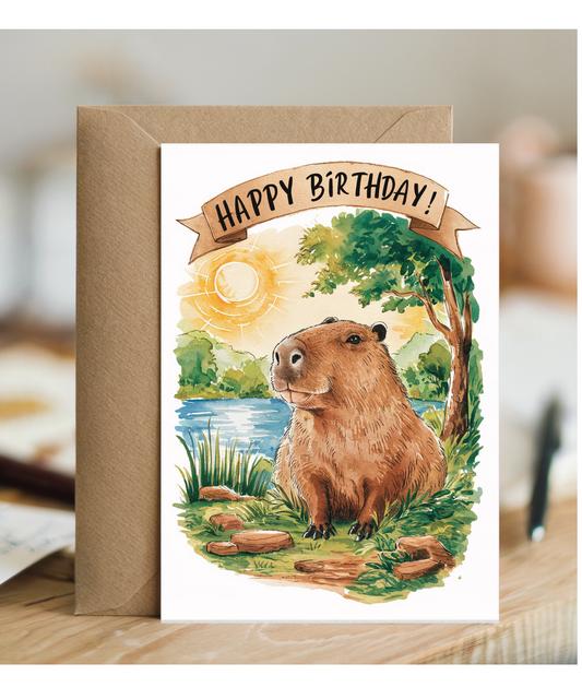 Happy Birthday cute capybara watercolour