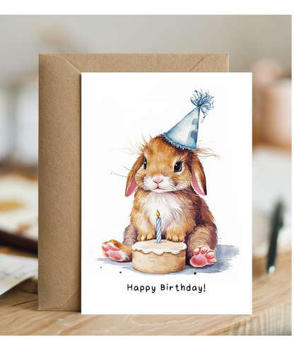 Baby Bunny Birthday Card Adorable Animal Watercolour Illustration