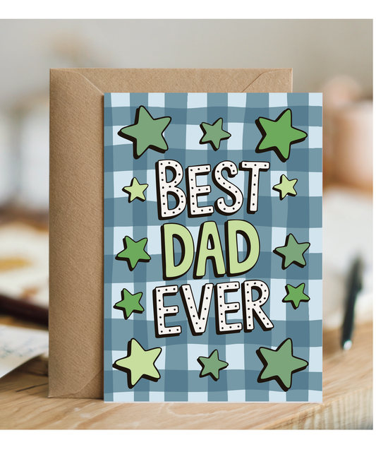 Father's day card best dad ever star checkered pattern