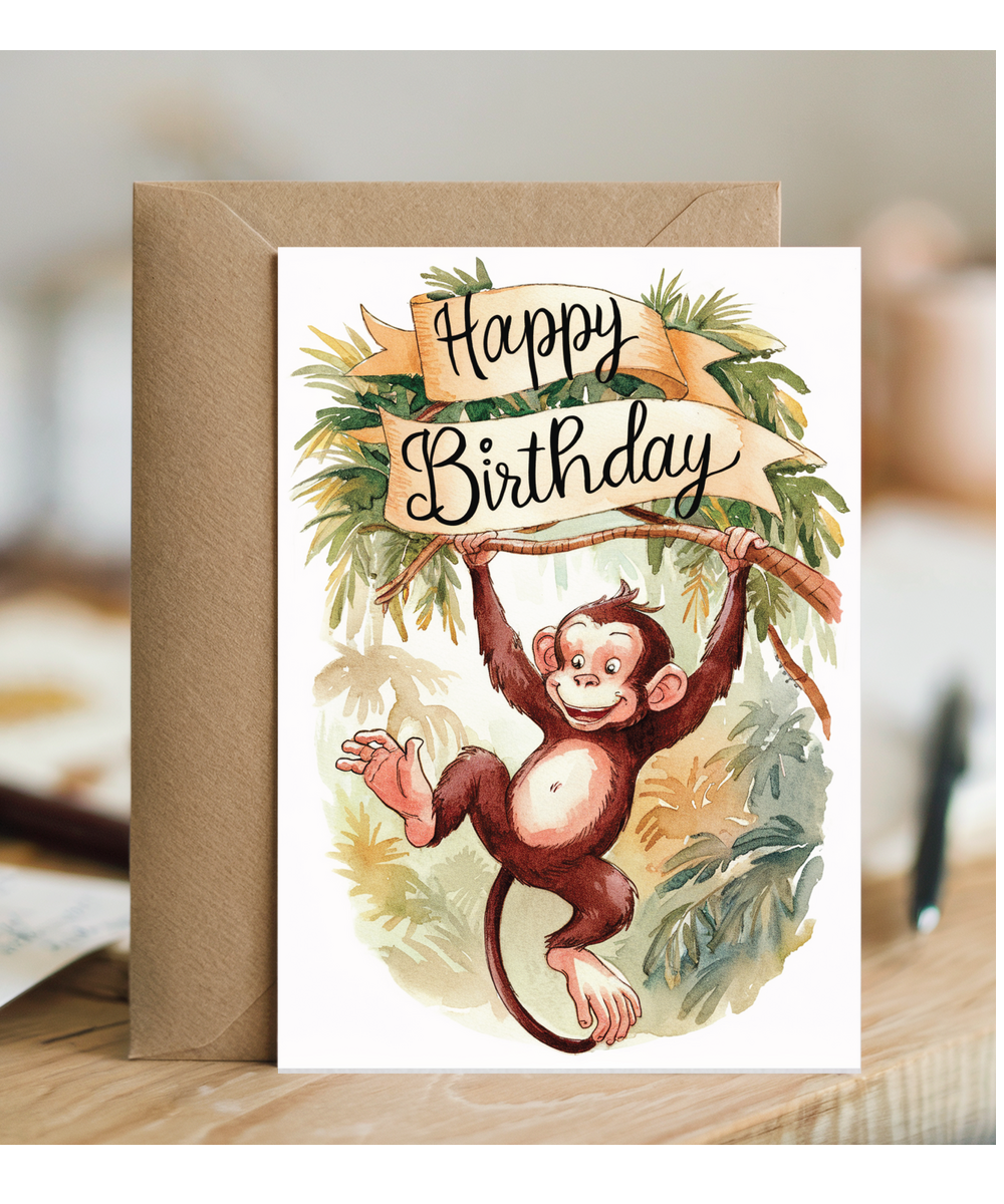 Happy Birthday cute monkey watercolour