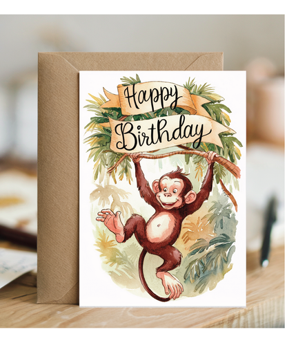 Happy Birthday cute monkey watercolour