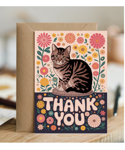 Thank You - Cat with Flowers