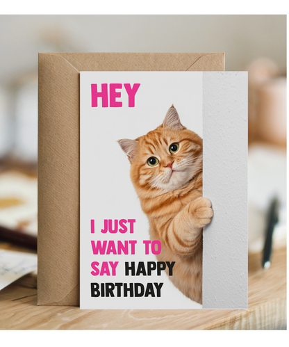 Funny Cat Birthday Card Hey I Just Want to Say Happy Birthday