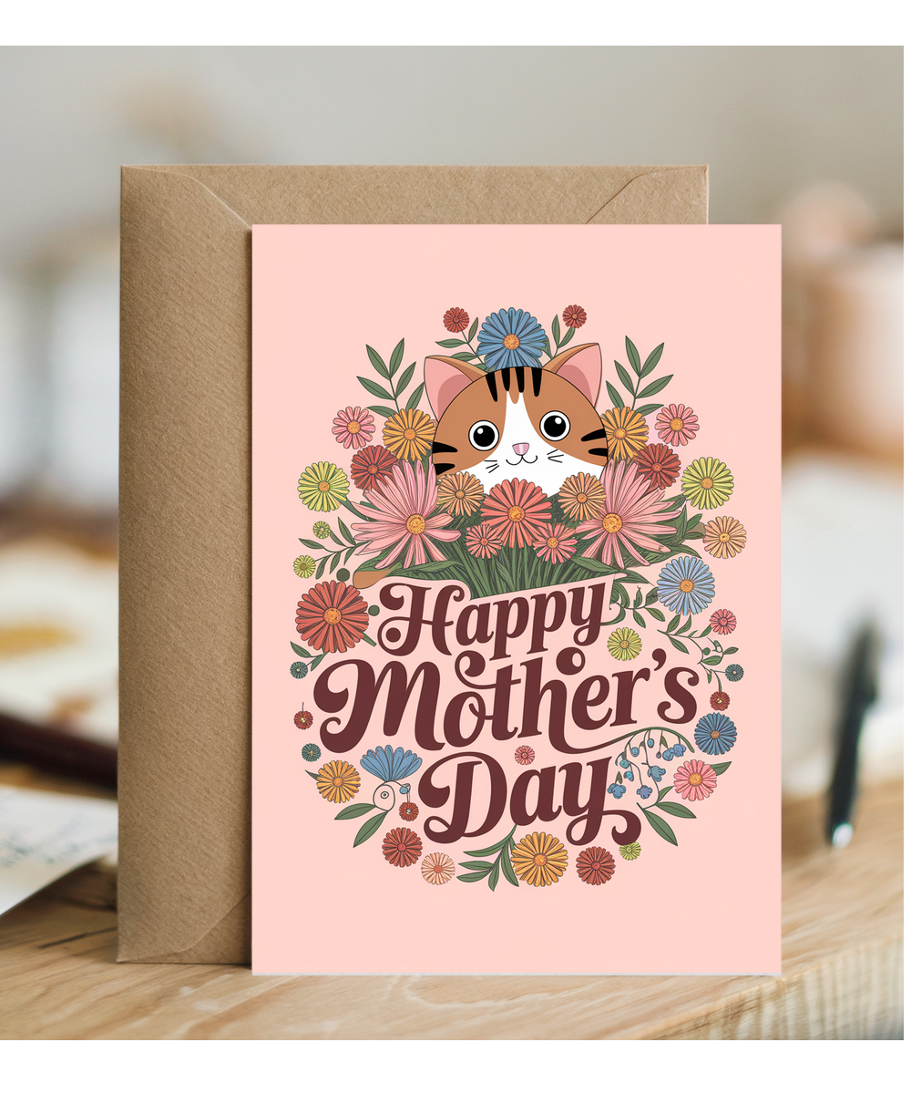 Happy Mother's Day - Cat with Flowers