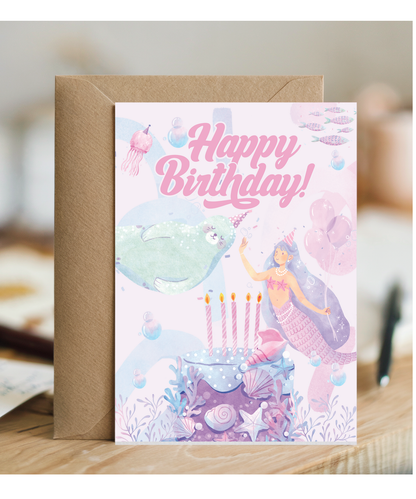 Happy Birthday card Mermaid celebration