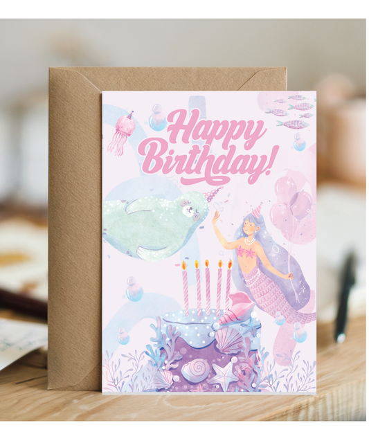Happy Birthday card Mermaid celebration