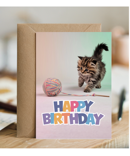 Happy Birthday with Playful Kitten
