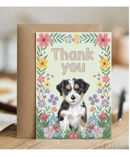 Thank You - Puppy with Flowers
