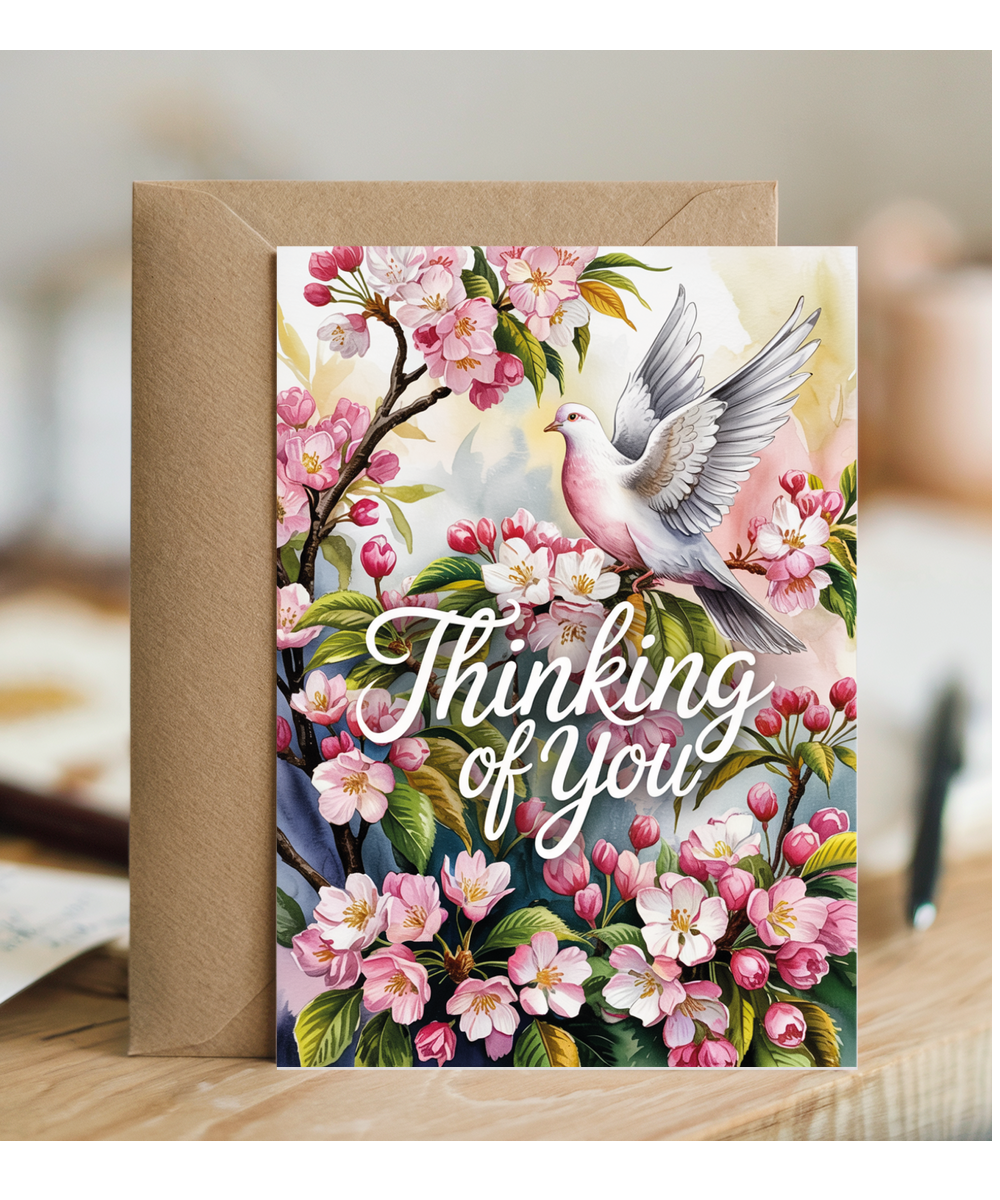 Sympathy Card Thinking of You Missing Loved Ones Pretty Flowers and Dove