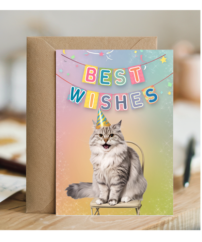Best Wishes - Cat with a Party Hat
