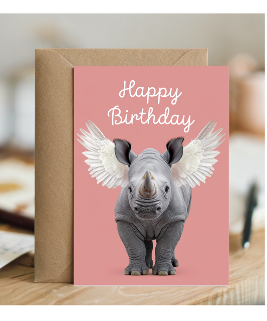 Birthday Card Rhino with Wings
