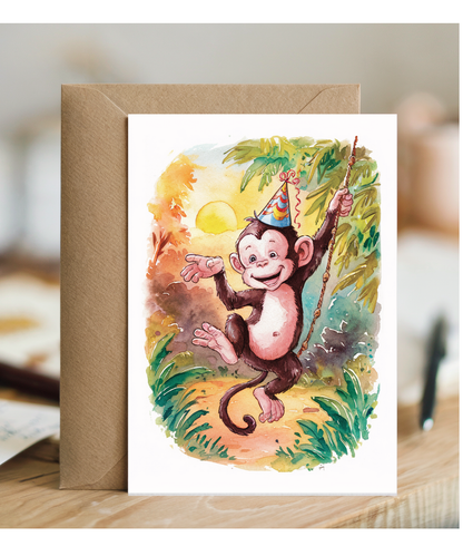 Birthday hat cute monkey watercolour