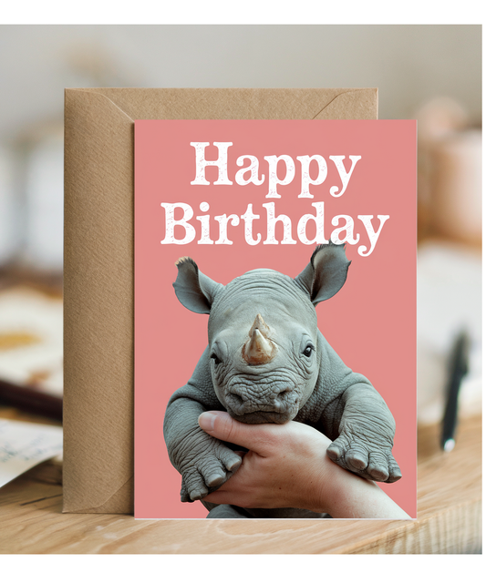 Birthday card Miniture rhino cute funny