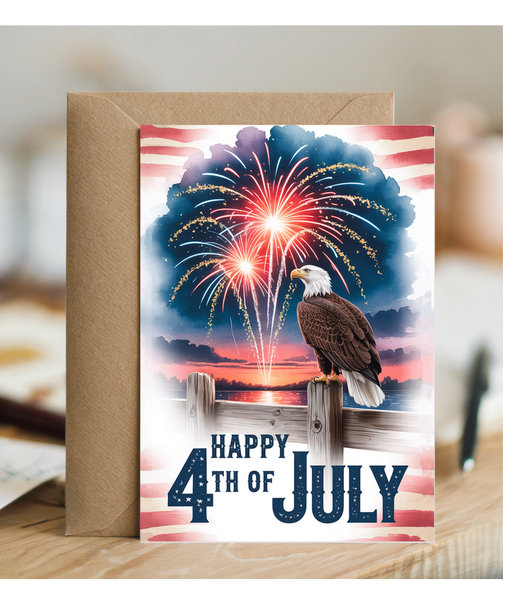 Happy 4th of July water colour eagle fireworks