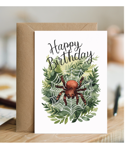 Happy Birthday cute spider web watercolour